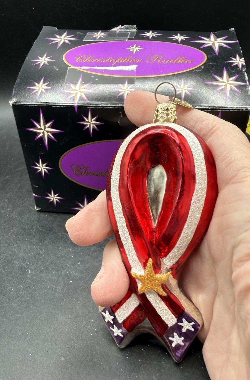 Christopher Radko United for Freedom Ribbon Ornament American Flag In Box 54D